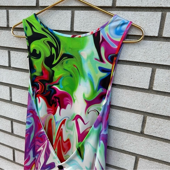 Tricot Chic Italy Y2K Marble Print Sleeveless Dress w/ Bow Detail Size 10 - Picture 7 of 10